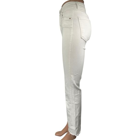 Zara Women's White Stretch Raw Hem Casual Flared Bootcut Denim Jeans Size 0 - Picture 2 of 5